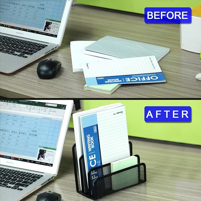 Desk Mail Organizer, File Holder Letter Sorter with 3 Vertical Upright Metal Mesh Compartments Document, Filing, Folders, Mail, Paper Organizer for Home or Office Desktop (2PCS)
