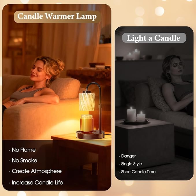 WarmEmbrace Candle Warmer Lamp with Timer Dimmer, Adjustable Height and Non-Slip Base Pad, 2 Bulbs Included, Gifts for Birthday, Women’s Day, Home Decor for Bedroom, Living Room, Office (Black)