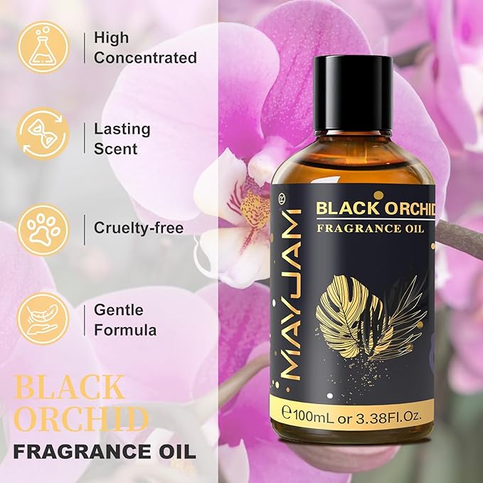 MAYJAM 100ML/3.38FL.OZ Black Orchid Fragrance Oils with Glass Dropper, Essential Oils for Diffusers, Long Lasting Scented Oils for Soap Candle Making