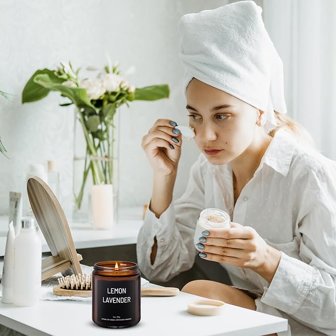 Luxury Lemon & Lavander Scented Candles Gift Set-100% Natural Soy Wax, 50H Clean Burn, Hand-Poured, Relaxing Aromatherapy for Home, Bedroom, Yoga & Spa,9oz-255g