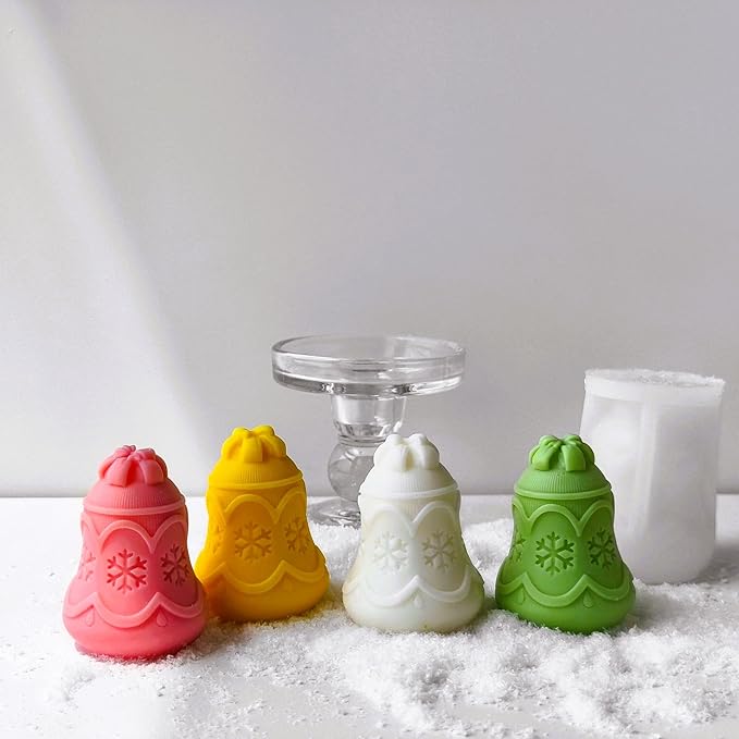 Bells Soap Molds, Jingle Bells Silicone Mold for Candle Soy Wax DIY Handcraft, Snowflake Resin Molds Gift Wedding Party Home Dinner Festive Days Car Christmas Decoration
