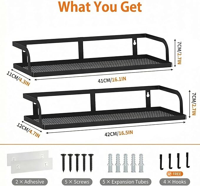 PUSDON Metal Wall Hanging Basket 2 Packs DIY Suitable for Multiple Scenes - Large Black Hollowout