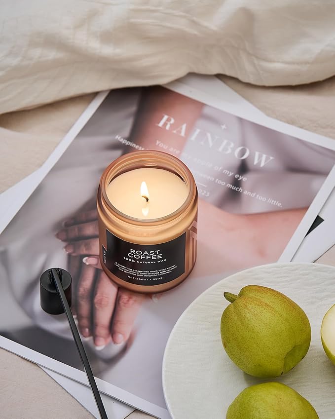 M&SENSE Coffee Scented Candles for Home, 7.05oz Organic Soy Wax, 50 Hours Slow Burning, Non Toxic Natural Candles, Warm Smelling for Bath Bedroom Kitchen, Housewarming Gift for Friends Family