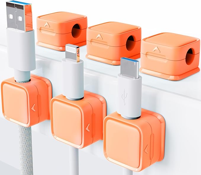 smofish Magnetic Cord Organizer Holder, 6 Pack Desk Cable Clips Management, Hide Phone Charging Cable Keeper, Strong Adhesive Wire Charger Holder for Nightstand, Kitchen Appliances, Office Supplies