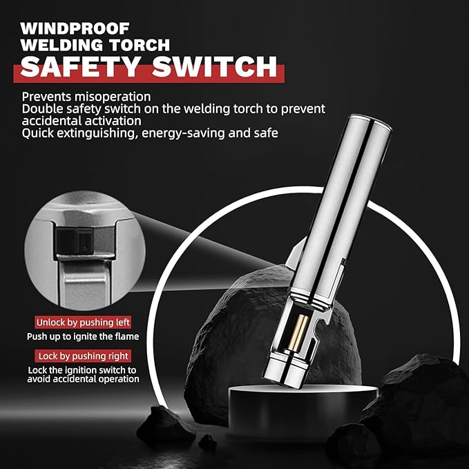 Torch Lighter, Butane Refillable Multifunction Straight Flame Bright Lighter Windproof Adjustable Color with Safety Lock Jet Lightsaber Flame for Outdoor, Campfires, BBQ, Candles, Camping