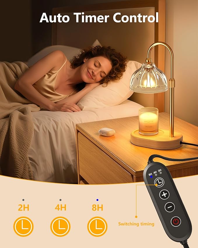 HouseSapp Candle Warmer Lamp, Wax Melt Warmer with Timer Dimmer, Height Adjustable, Clear Lampshade, Includes 2 Bulbs, Birthday Gifts for Women, Mom, Christmas, Housewarming