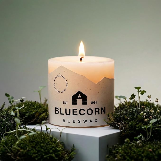 Bluecorn Beeswax 100% Pure Beeswax Pillar Candles | Ivory White 3x3 Pillar Candle Set | Non Toxic, Unscented, Clean Burning | Cotton Wick, Dripless, 50 Hr Long Burning | Handmade in USA | 6 Pack