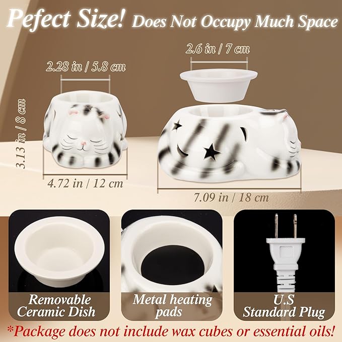 LESES Electric Wax Melt Warmer, Cat Ceramic Wax Melter for Scented Cubes, 4-in-1 Candle Burner Scentsy Fragrance Oil Warmer Bedroom Home Decor Gift for Mom Grandma
