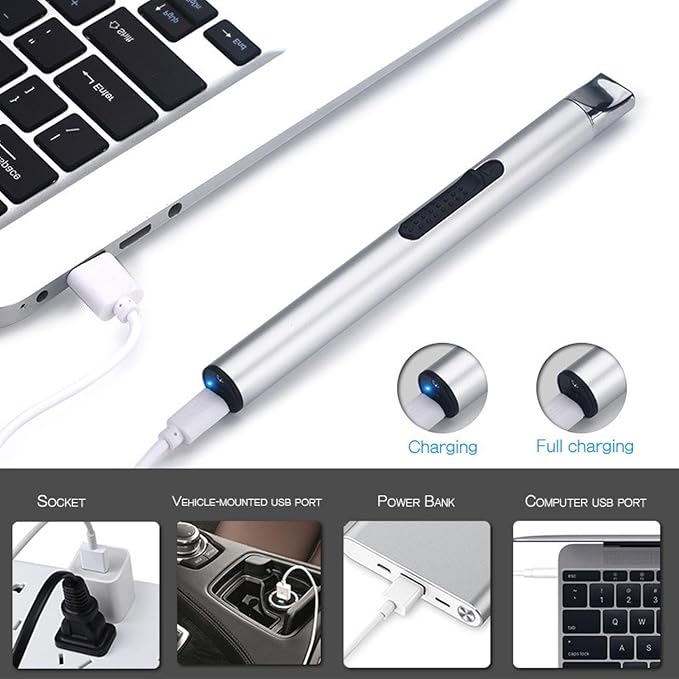 USB Arc Rechargeable Windproof Long Lighter, Electric Candle Lighter Day Gifts for Mom from Daughter Son Birthday Gifts for Mom Women Men Wife Sister (BK)