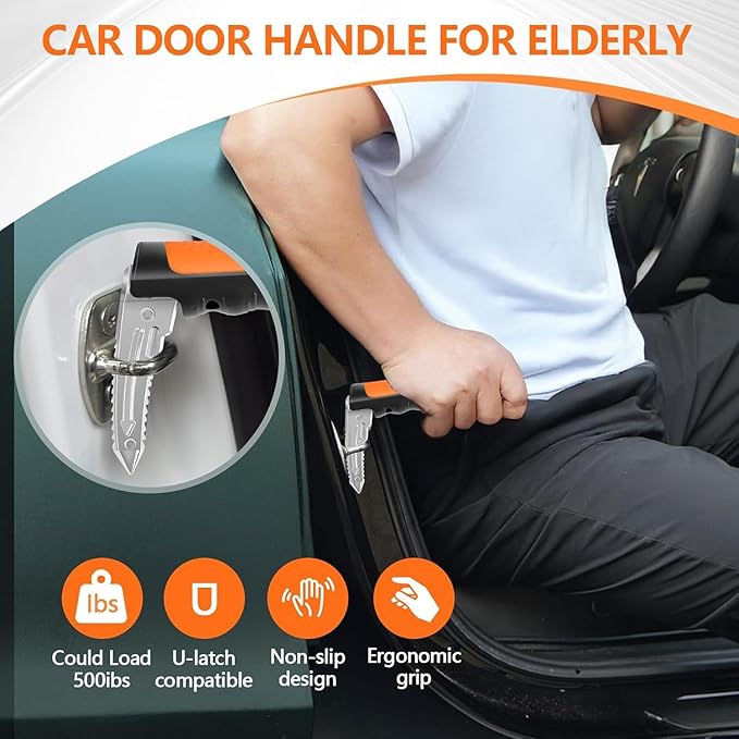 Kaiedos Car Door Handle for Elderly, 3-in-1 Car Handle Assist for Seniors, Portable Auto Cane Vehicle Support Handle, 500 lbs Capacity, Non-Slip Door Assist Bar