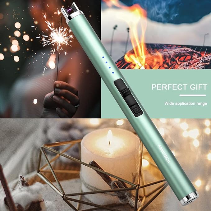 ARECTECH Rechargeable Electric Candle Lighter, Christmas Stocking Stuffers Gifts for Mom Men Wife, Arc Plasma Windproof Lighter for Candle Kitchen Birthday with Type-C Cable, Green 2 Pack