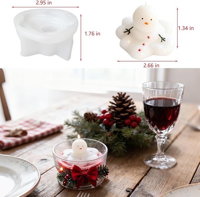 2PCS Christmas Candle Molds, Melting Snowman Christmas Resin Silicone Molds Kit, 3D Christmas Shape Silicone,Candle Silicone Mold for DIY Wax Soap