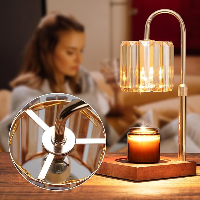 Yuichoy Candle Warmer Lamp with Timer, Dimmable Electric Candles Wamer Adjustable Height, Gifts for Women Mom, Glass Modern Candle Melter Lamp, Amber