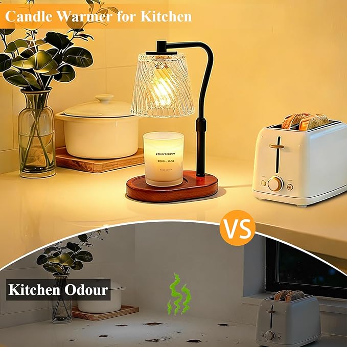 Candle Warmer Lamp with Timer Dimmable, Mother's Gifts for Mom with Charming Box, Adjustable Wavy Clear Lamp Candle Warmer for Scented Candles, Housewarming Gift for Retro Home Decor