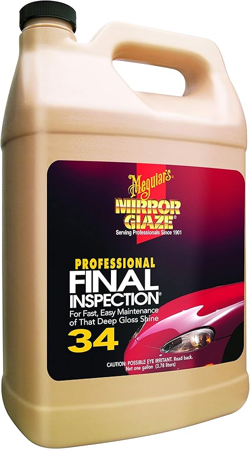 Meguiar's M34 Mirror Glaze Final Inspection, Mirror Glaze for Cars Quickly and Gently Removes Prints, Dust, and Smudges Leaving a Showroom Quality Shine, Safe as a Clay Bar Lubricant, 1 Gal