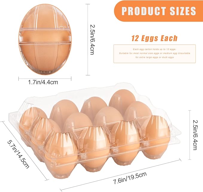 60 Pack Clear Plastic Egg Cartons, Reusable Stackable Egg Containers for Farm, Market & Fridge Storage, 3×4 Grid