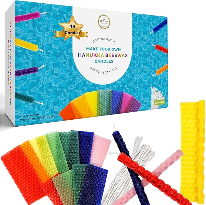 The Dreidel Company 96-Pack Make Your Own Hanukkah Beeswax Candles, Complete DIY Chanuka Candles Starter Kit DIY 96 Candles