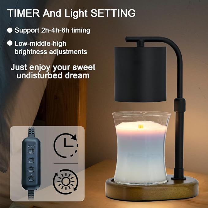 Candle Warmer Lamp Timer - Birthday Gifts for Women Mom, House Warming Gifts New Home Decor, Modern Farmhouse Decor, Candle Warmer for All Jar Candles with 2 Bulb Black