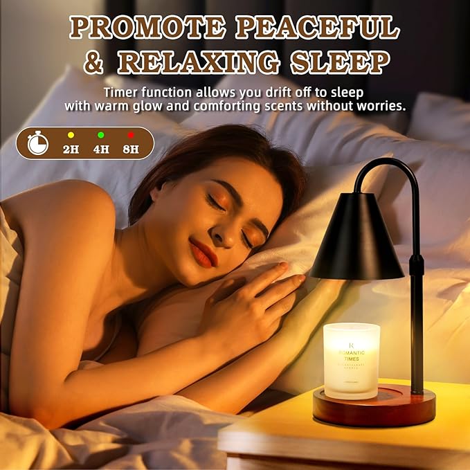 Candle Warmer Lamp with Timer Dimmable,Mothers Day Birthday Gifts for Women Mom, Adiustable Height Modern Candle Warmer Black Candle Lamp for Jar Candle, Home Decor Vintage Wax Warmer with 2 Bulbs