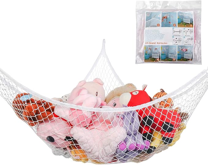 Jumbo Toy Hammock Stuffed Animals and Toy Storage Hammock Net 70" Wall Sling Corner Extra Large Kids Children Mesh Toy Net Organizer White