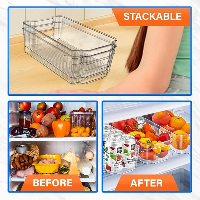 Lifemaster Pantry Organizers and Storage Bins - Stackable Clear Bins for Kitchen and Freezer, Snack Pantry Organizer, Refrigerator Storage Solutions, Multi-Purpose Kitchen Storage Bins - 2 pack
