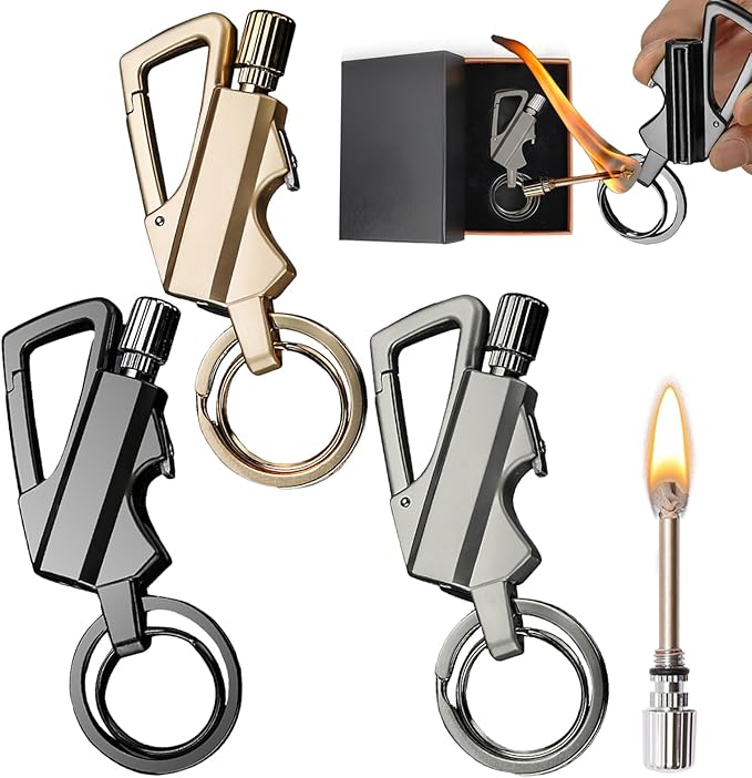 Permanent Match Infinity Lighter with Multitool Keychain Bottle Opener, Waterproof Reusable Windproof Matchstick Fire Starter for Camping, Hiking, Survival, Outdoor Use (B+G+S)