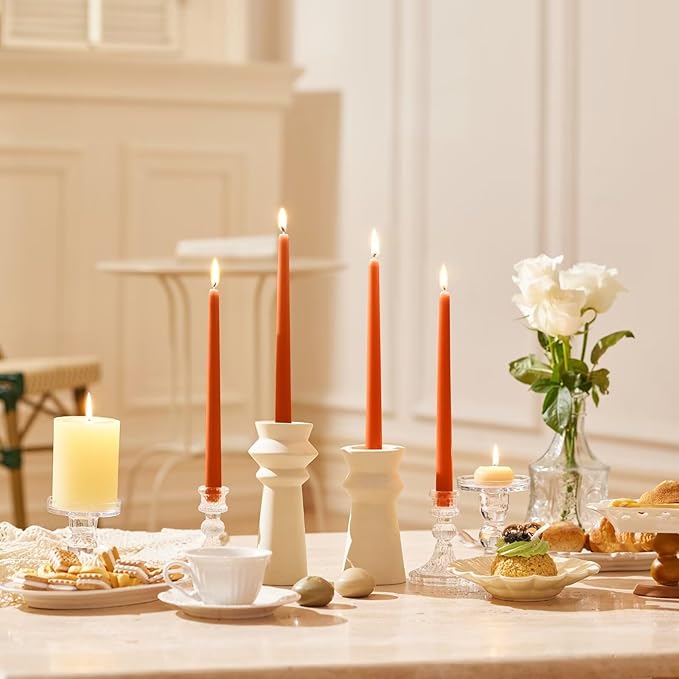 12-Inch Tall Dripless Taper Candles Set of 4 - Burnt Orange Tapered Candles, Perfect for Wedding,Dinner - Smokeless, Unscented, Long Burning - Hand Poured, Colored Tall Candlesticks