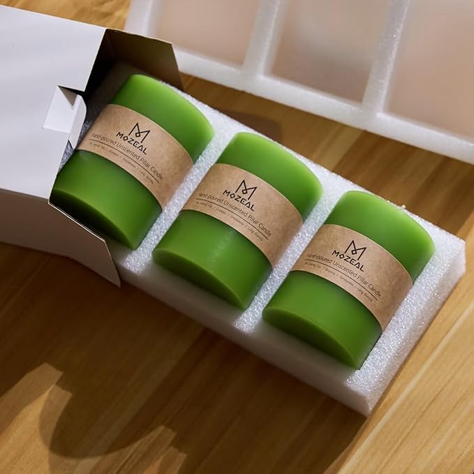 MOZEAL 3" x 6" Hand-Poured Unscented Candle, Dripless Pillar Candle Set of 3, Long Lasting Burning, Approx 120 Hours Burn Time, Rustic Country Style, for Garden Parties, Summer Ambiance, Lime