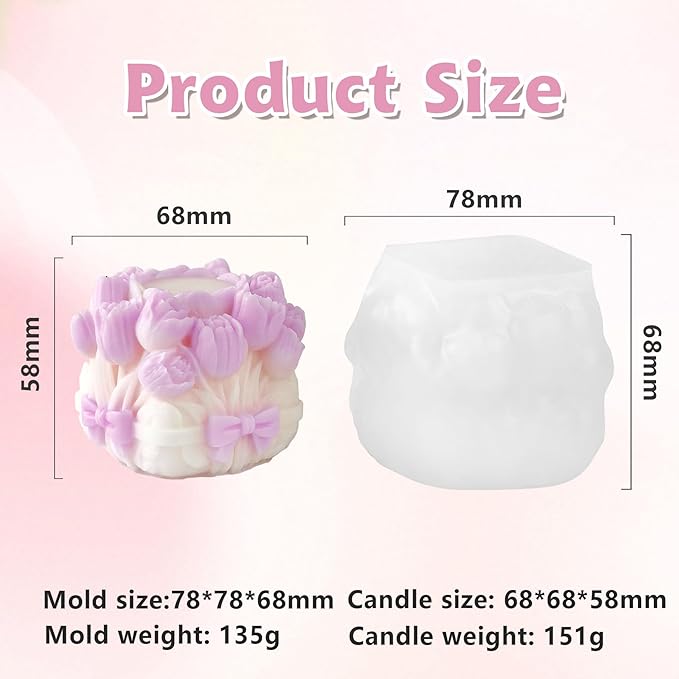Candle Mold for Candle Making, 3D Floral Silicone Mold for Resin Casting DIY Plaster Polymer Clay Home Decoration (Tulip Flower)