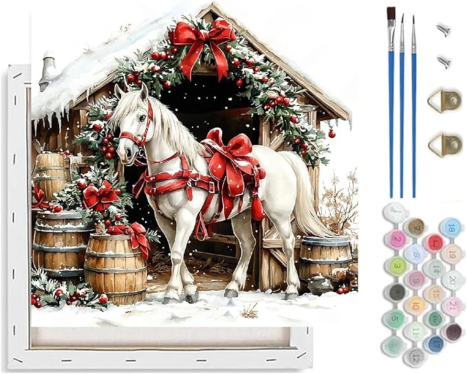 TCDZMYGS Christmas Paint by Numbers Kit for Adults Beginner,Christmas Horse Paint by Number Kits with Frame,DIY Acrylic Oil Painting by Numbers for Home Wall Decor 10 x 10 inch