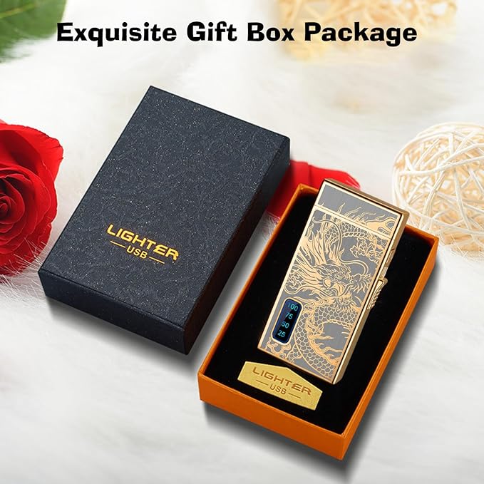 Torch Lighter, Dual Arc Lighter and Jet Flame Torch Lighter 2 in 1，USB Rechargeable Electric Lighter with Battery Indicator, Refillable Butane Windproof Infinity Lighter (Without Butane)-Good Luck