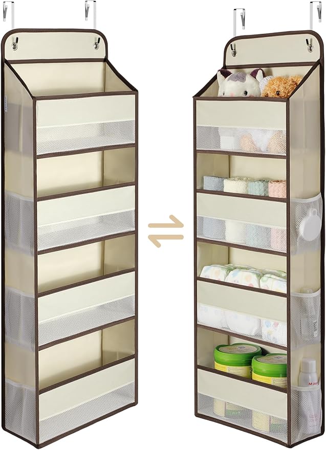 Yecaye 1 Pc 5 Tier Over the Door Organizer with 15 Pockets | 44lb Load Over the Door Storage | No Sagging Closet Organizers and Storage | Versatile Nursery Hanging Organizers for Home Dorm - Beige