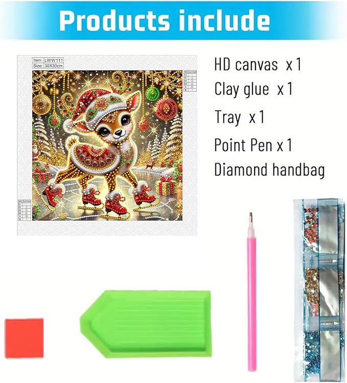 Christmas Deer 5D Special Shape Diamond Art Kits for Beginners, Christmas Winter Theme Diamonds Painting Kits for Adults,DIY Crystal Rhinestones Diamond Paintings for Home Wall Decor 12×12Inch