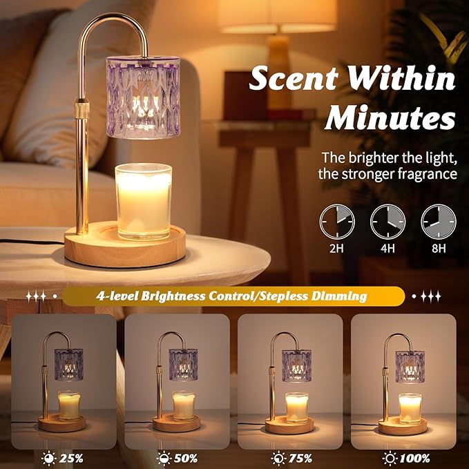 HAIDOLIANG Candle Warmer Lamp with Timer and Dimmer, Height and Brightness Adjustable,Glass Electric Wax Warmer with 2 Bulbs for Women Mom Gifts, Home Decor for Scented Jar Candles (Purple)