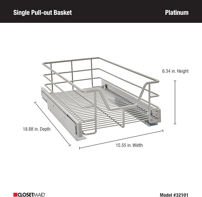 ClosetMaid 32101 Premium 11.5-Inch Wide Kitchen Single Tier Cabinet Pull Out Basket, Platinum