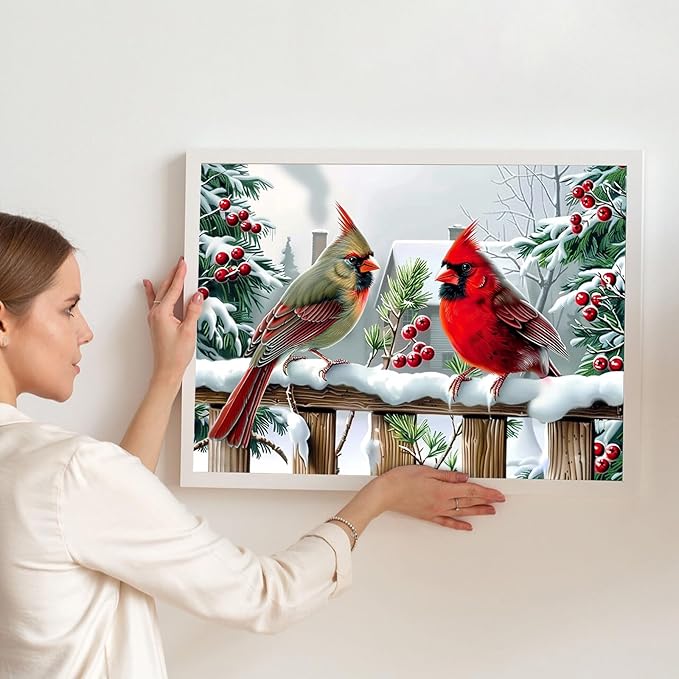 MOGTAA Christmas Cardinal Diamond Art Kits for Adults, 5D Full Drill Winter Diamond Painting Kits for Adults Beginner, DIY Round Diamond Dots for Adults, Gem Art for Home Wall Decor 12 X 16 Inch