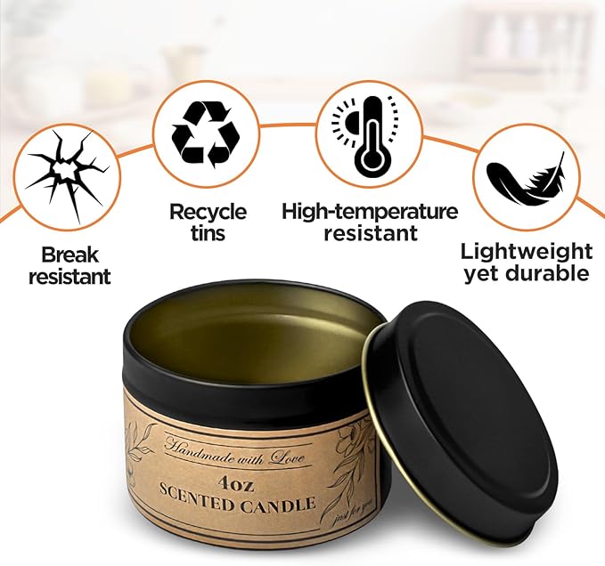 Candle Tins 4oz, 24 Set Candle Making Kit with Bulk Candle Containers, Wood Wicks, Sticker, Wick Holders,Warning Labels for Small Businesses,Candle Jars with Lids for DIY Candle Making