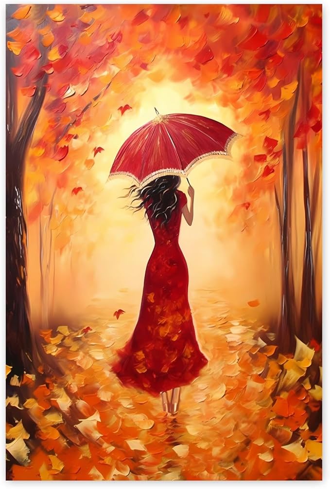 GUAIEUW 5D DIY Diamond Painting Kits for Adults - Autumn Beautiful Woman Diamond Painting, Full Round Diamond Canvas Diamond Art by Numbers Painting Kit Gift, Home Wall Decor 12x16 Inch