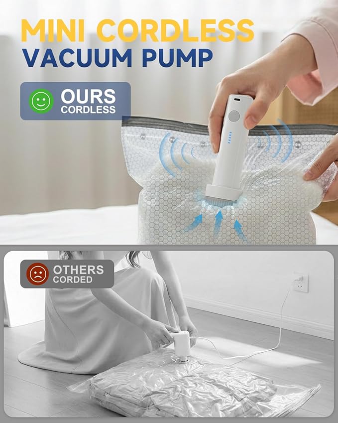 Vacuum Storage Bags with Electric Pump, Jumbo Space Saver Vacuum Seal Bags for Clothes, Blankets and Bedding, Storage Bags Vacuum Sealed with Extra Large Compression Design