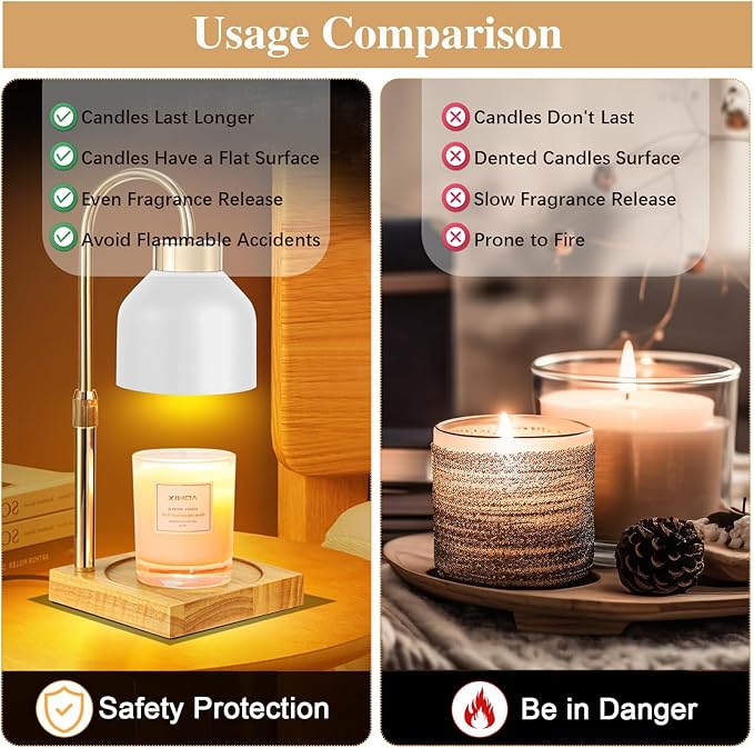 Xiwoa Electric Candle Warmer Lamp with 2H/4H/8H Timer Dimming Height Adjustable Safety Night Lamp, Home Scented Jar Candles Decor Gifts (White)