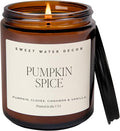Sweet Water Decor Pumpkin Spice Candle - Fall Candles with Pumpkin, Clover, Cinnamon & Vanilla Scent for Home - Autumn Candle with 40 Hours Burn Time - 9Oz Black Lid Amber Jar Pumpkin Soy Candles