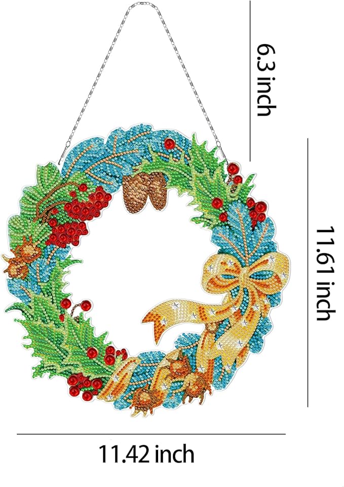 5D Diamond Art Spring Wreath with LED Light String DIY Summer Wreath Diamond Art Painting Hanging Ornaments Special Shaped Crystal Paint by Number Embroidery Kits Front Door Garden Spring Decorations