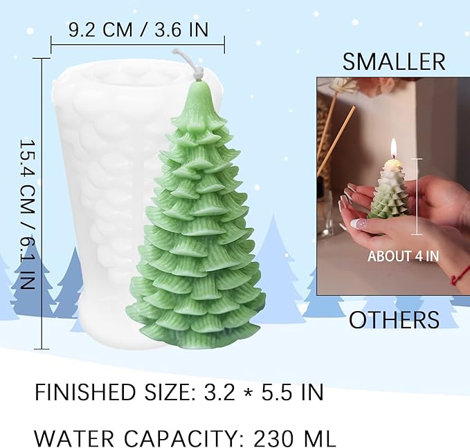 ZAKVOOR 3D Large Christmas Tree Shape Candle Mold Pine Tree Shape Silicone Mold for DIY Candle Making, Holiday Crafts, Soap Molding, Resin Casting