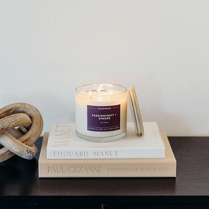 Calyan Wax Co. Passionfruit & Ginger 3 Wick Scented Candle - 43 Hour Burn - Luxury 3 Wick Soy Candles - Non Toxic Soy Wax Candles - Long Lasting Large Glass Jar Candle for Home - 14.9oz