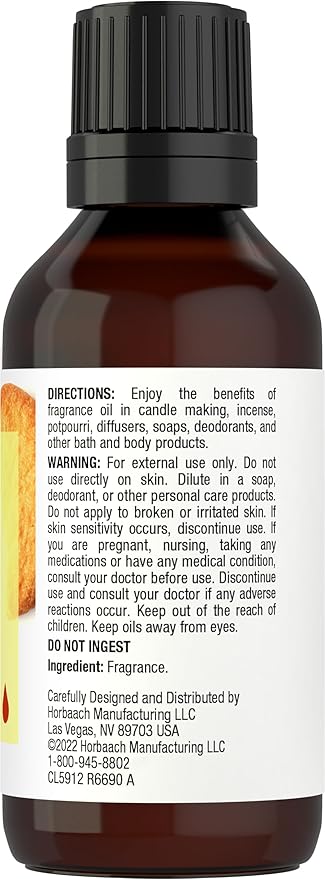 Horbäach Warm Vanilla Sugar Fragrance Oil | 1 Fl Oz (30 mL) | Premium Grade | for Diffusers, Candle and Soap Making, DIY Projects & More