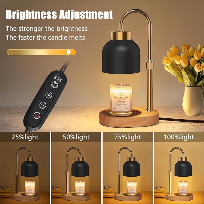 seenlast Candle Warmer Lamp with Dimmer Adjustable Height,Mothers Day Gifts,2/4/8H Timer,Vintage Home Decor for Scented Jar