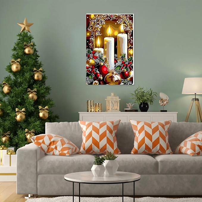 NAIMOER Christmas Candles Paint by Numbers Kits for Adults Beginner with Wooden Framed, Color by Numbers on Canvas Painting Kits for Adults, Easy Paint DIY Acrylic for Home Wall Decor 8X12 Inch