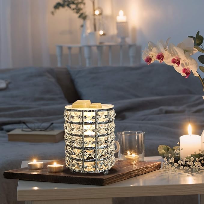 Wrought Iron Crystal Wax Melt Warmer Electric Oil Burner Wax Melt For Home, Kitchen, Living Room, Bedroom, SPA(Silver)