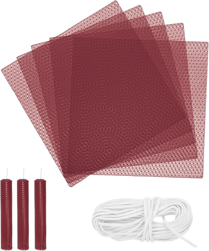 MECCANIXITY Beeswax Candle Making Kit,8x8 Inch 5pcs Dark Red Beeswax Candle Sheets with 1pcs Cotton Wick for DIY Craft Gift Making