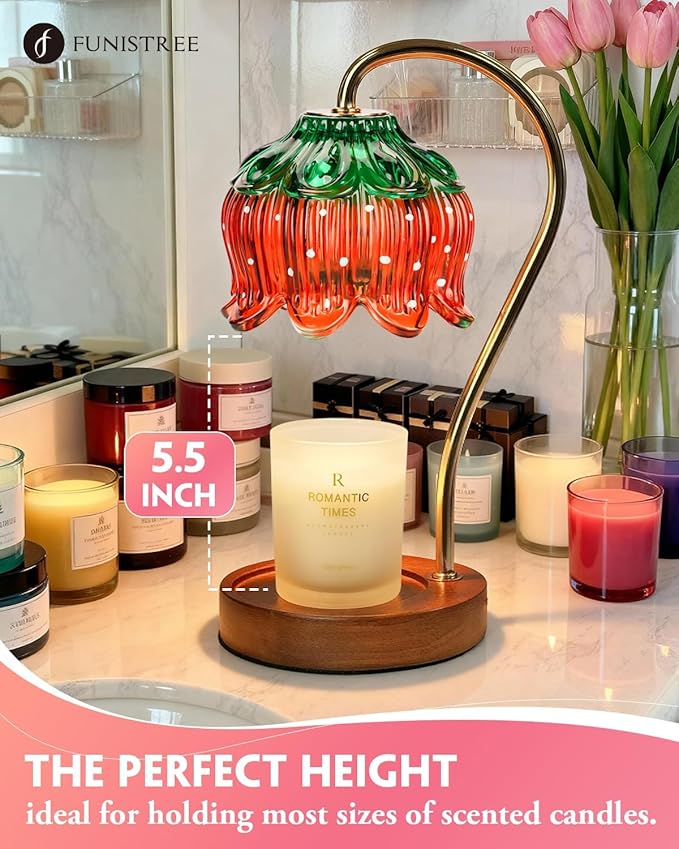 Funistree Strawberry Candle Warmer Lamp, Cute Candle Lamp with Timer & Dimmable, Mothers Day Birthday Gifts for Women Mom, House Warming Gift New Home, Wax Melt Warmer for Yankee Village Candles